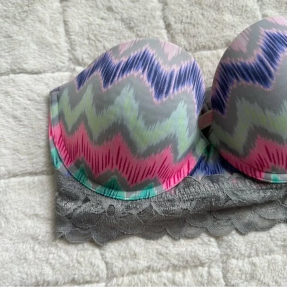 Victoria's Secret PINK | Gray & Rainbow Chevron Strapless Bustier | Size 34D